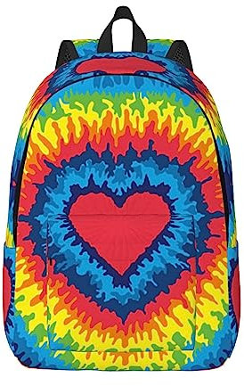 KoNsev Heart Rainbow Tie-Dyed Laptop-Rucksack, Reiserucksack, Arzttasche, schwarz, Rucksack, stilvoll, leicht und funktional, Schwarz , M