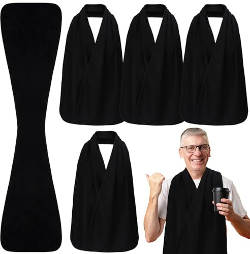 Silicherry 6 Pcs Adult Bibs Scarf for Eating Dignity Dining Protectors Scarf Bibs for Elderly Senior Citizens Washable(Black)