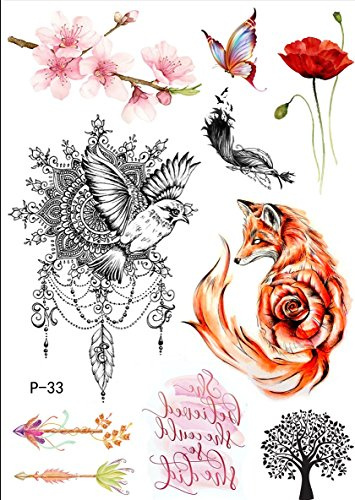 Temporary Fuchs Vogel Pfeil Baum Tattoo Kirschblüten Tattoo P-33
