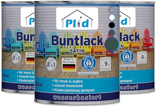 Plid® Buntlack Außen & Innen - 2.25l Moosgrün - Holzfarbe & innen - Holzlack wetterfest - Holzschutzfarbe Aussen & Innen - Wetterschutzfarbe Holz - Holzlasur - Farbe für Holz