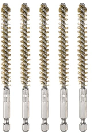 QUARKZMAN 5Pcs Cepillo de Latón para Limpiar Diámetro 9mm con Cerdas de Alambre de Bronce Retorcido y Mango 1/4 Vástago Hexagonal para Tubos Puertos Rodamientos