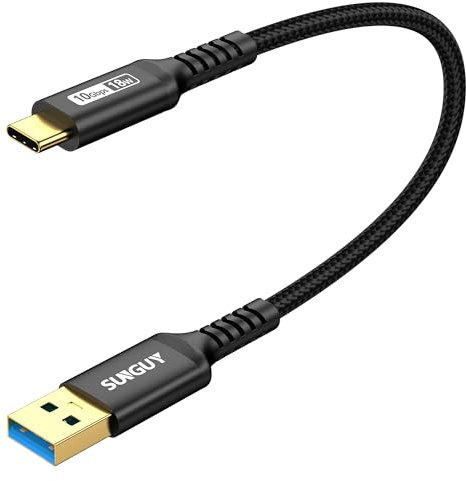 SUNGUY USB C Android Auto Cable 1FT, 10Gbps USB C 3.1 Gen2 USB A to USB C Data Transfer Cable, 3A Fast Charging USB Type C Cord for iPhone15/15Pro/15Pro Max, Samsung Galaxy S23, iPad Pro, Black