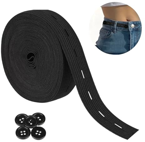 Roinaid Gummiband Nähen Elastisch Gummiband Schwarz Gummiband Breit Hosengummi Gummiband zum Nähen Flaches Nähband mit Knopfösen Elastisches Gummiband für Hosenrock Taillenspanner für Kleidung
