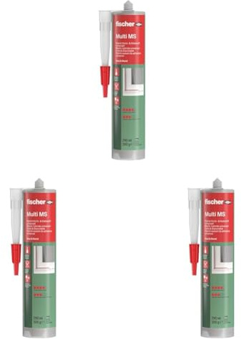 fischer Multi MS Kleb- und Dichtstoff, wasserfester Montagekleber für elastische Verklebungen, MS-Polymer für viele Anwendungen & Untergründe, 290 ml, weiß (Packung mit 3)