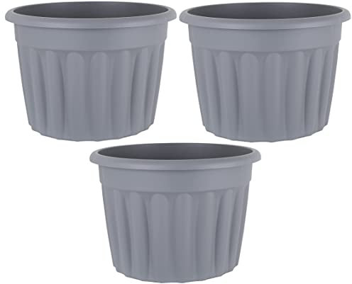 (60cm, 69L, Pack of 3) Extra Large Upcycled Grey Traditional Round Plastic Planter Flower Pot Nursery Planter Decorative Garden Container for Plants/Flowers/Vegetables Indoor and Outdoor Planter Pot