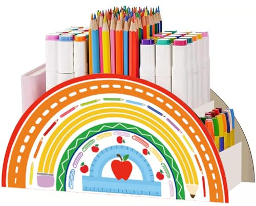 Forreen Schreibtisch Organizer Kinder, Stiftehalter Holz Regenbogen Schreibtisch Organizer Multifunktions Stifte Organizer für Ordentlicher Schreibtisch,Büromaterial