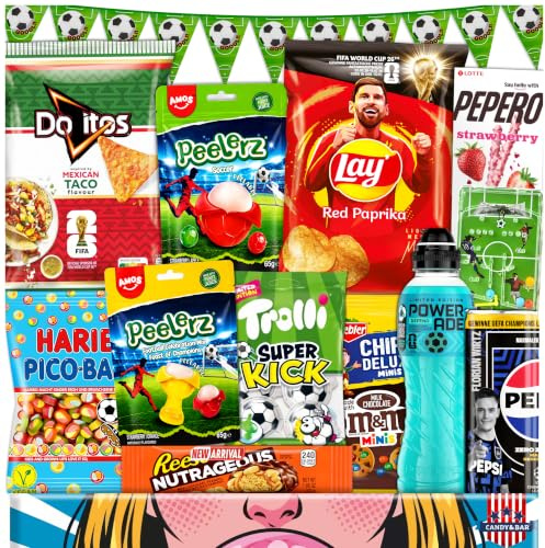 Snack Box – Party Edition | Süßigkeiten, Snacks, Chips & Drinks | Partybox mit dekorativer Girlande | Geschenkidee für Geburtstag, Filmabend & Feiern | Candy & Bar®