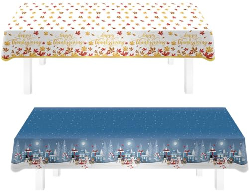VONJUMA 2 Pcs Tovaglia Plastica Tovaglia Ringraziamento E Natale Per Feste Multicolore Impermeabile In Plastica Per Bambini Ragazze Ragazzi Compleanni Feste 137X274Cm 130X220Cm