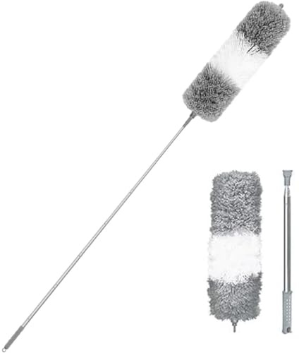 GIONAR 80-290cm Extendable Duster with Telescopic Pole, 110 Long Feather Duster for High Ceilings, Cobwebs, Fans, and Furniture Cleaning – Flexible, Washable, and Durable Dusting Tool