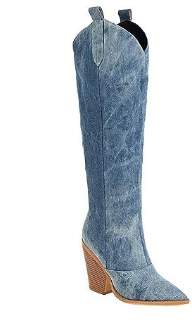 on schuhe damen sale Reitstiefel Damen Damen Flach Rutschfeste Laufsohle Elegant Klobiger Blockabsatz Spitze Zehe Langsch schuhe damen sale marken stiefeletten damen schuhe herren