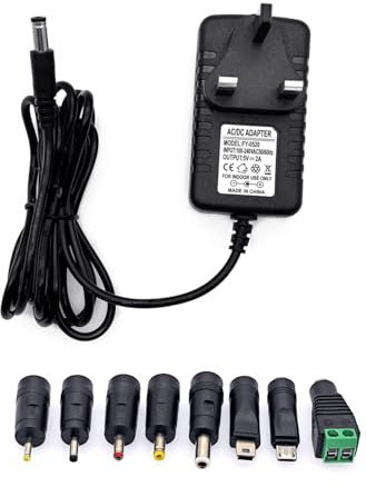 JZK 5V 1A 2A 10W Power Supply Adapter, 5 Volt 2 amp charger, 5v 2a charger with 8 DC Plugs for LED Strip Light, TV Box, Security Webcam, CCTV Camera, Bluetooth Speaker