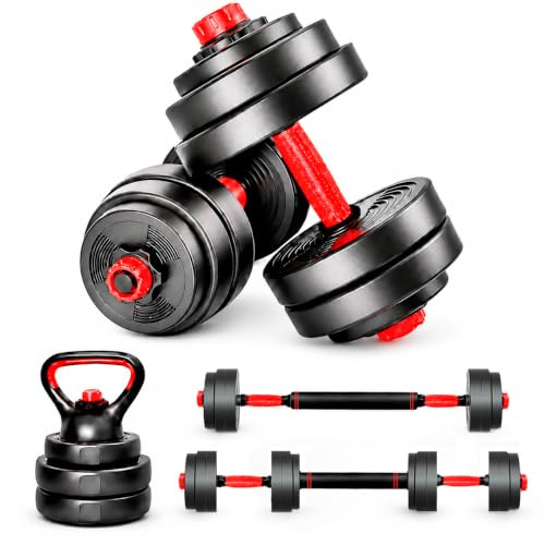 ManiBoom Mancuernas Ajustables 10kg 15kg 20kg 30kg 40kg 50kg - Kit de Pesas y Mancuernas 3 en 1 con Doble Rosca, Barra Acolchada y de Guía de Ejercicios - Juego de Dumbbells
