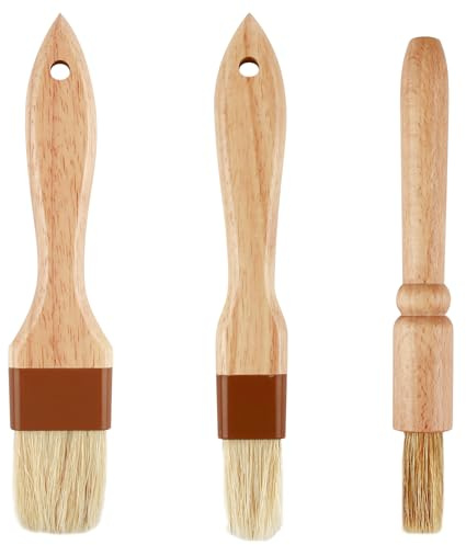 Pastry Brushes for Baking, 3 Pcs Wooden Cooking Oil Brush with Natural Bristle Egg Brush Versatile Cooking Tools for Baking Glazing Grilling Kitchen Oil Egg Spread Marinade Sauce