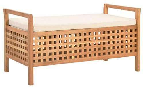 Tidyard Banc de Rangement 93x49x49 cm Bois de Noyer Massif, Banc à Chaussures Coffre de Rangement Intérieur pour Entrée, Couloir, Chambre, Salon, Bout de Lit