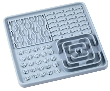 Keilend Licky Mats for Dogs Puppy, Slow Feeding Dog Lick Mat with Suction Cups and 4 Textures, Silicone Cat Lick Mat for Anxiety Relief and Distraction - Blue|7.6 x 7.6 Inches