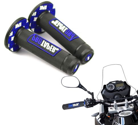 fKiZanthene 1Pair of Motorcycle Handlebar Grips, Pro Taper Rubber Grips, Universal Non-Slip Gel Motorbike Grips in Black with Blue Accents, Suitable for Motorcycles, Pitbikes & Bikes