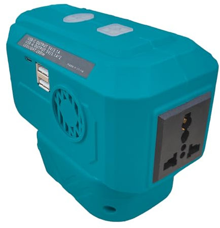 200W Power Inverter compatible with Makita 18-21V - Convert to 230V AC + dual USB/Type C + 200LM Light | Portable Power Station for Camping, Blackouts & Outdoor,Compact Design