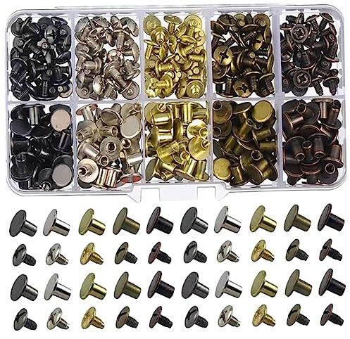Angoily 150juegos Remaches Metálicos De Cabeza Plana Para Manualidades De Cuero Ropa Encuadernación Suministros De Tachuelas
