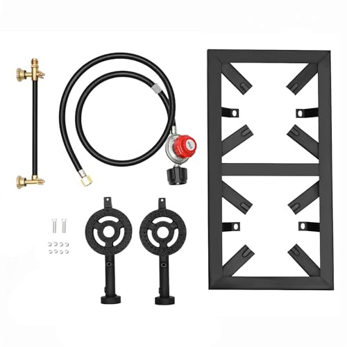 Réchaud De Camping à Gaz à Double Brûleur 8000 W Régulateur 0-10 Psi Tuyau De 1,2 M Plaque De Cuisson 48 x 25cm, 3,08kg Adapté Aux Pique-Niques Et à La Randonnée