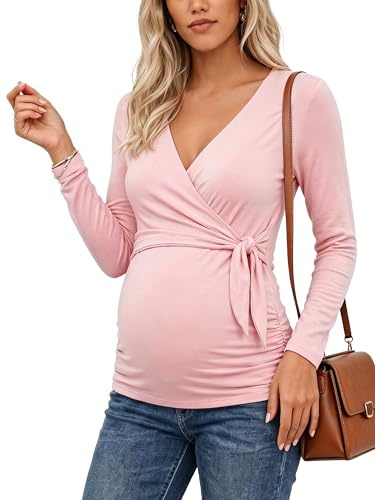 Love2Mi Maglietta da allattamento da donna, a maniche corte, con scollo a V, per donne, Rosa scuro - lungo, XXL