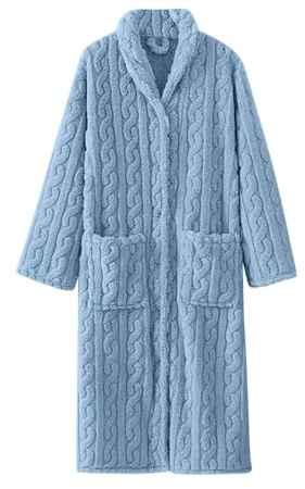 Accappatoi da donna in spugna con bottoni, vestaglia in pile da donna senza cappuccio, comoda vestaglia invernale da mattina accappatoio in spugna a maniche lunghe con tasche in tessuto accappatoio