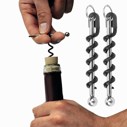 2Pcs Stainless Steel Wine Bottle Opener Corkscrew Set Portable Beer Opener with Keychain Ergonomic Handle for Kitchen Bar Camping Parties