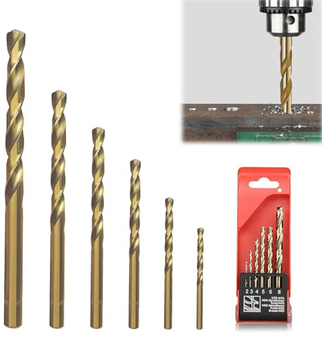 Raheem Juego de 6 brocas de cobalto M35 HSS de acero de alta velocidad para metal, acero endurecido, acero inoxidable, aleación de titanio, 2/3/4/5/6/8 mm, grado profesional para bricolaje