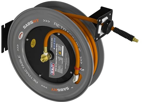 Sealey Retractable Air Hose Steel Reel High-Visibility Hybrid Hose, 20m, 10mm - SA85HY