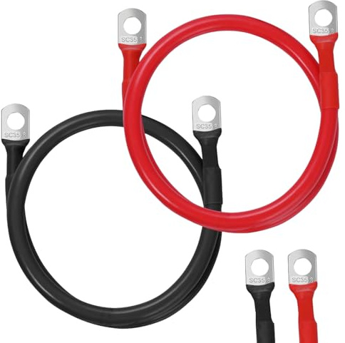 Calenxy 2 Stück Batteriekabel 35mm² 2AWG, 100cm Batterie Kabel Auto, Auto Batterie Verbindungskabel mit M8 Ringklemmen, Batteriekabel für 12V 24V Autobatterie