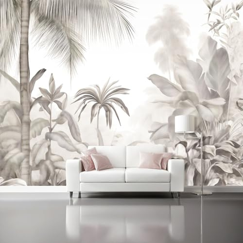 Photo Wallpaper Tropical Plant Banana Leaf - Grey Wall Murals for Living Room Bedroom Children's Room Decor 200 x 140 cm (W x H), Non-Woven Kids' Photo Mural Wall Art for Hallway