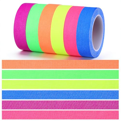 TIESOME Lot de 6 rouleaux de ruban adhésif fluorescent UV - 1,5 cm x 5 m - Pour décoration de fête et projets d'art - 6 couleurs (bleu, orange, rose, jaune, vert, violet)