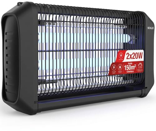 Mata Insectos Eléctrico 2x20W – Lámpara LED Antimosquitos Profesional hasta 150m², Eliminador de Moscas y Mosquitos sin Químicos, Bandeja Extraíble, Uso Interior