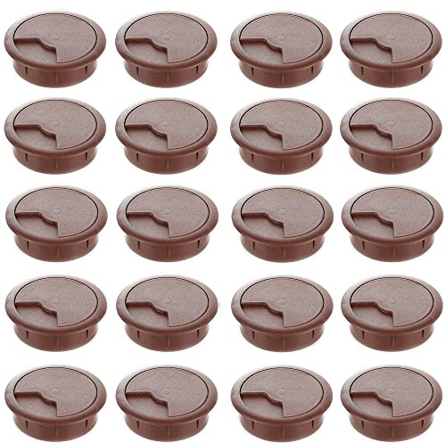 sossai® Passacavo con guarnitura per scrivanie, uffici & piani da lavoro | Set da 20 | KDM2 | Colore: marrone | Diametro: 60 mm | Materiale: Plastica (Made in EU)