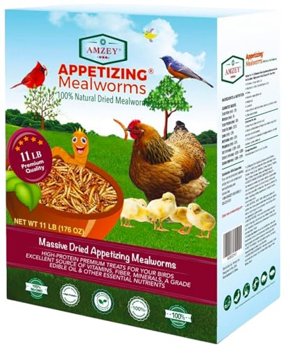 Amzey Dried Mealworms 11 LBS - 100% Natural for Chicken Feed, Bird Food, Fish Food, Turtle Food, Duck Food, Reptile Food, Non-GMO, No Preservatives, High Protein and Nutrition