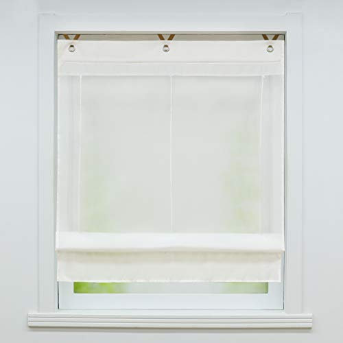 Joyswahl Voile Ösenrollo Transparenter Raffrollo mit Farbiger Blende »Irene« Schals Fenster Gardine mit Hakenaufhängung, ohne Bohren BxH 60x155cm Weiß 1 Stück