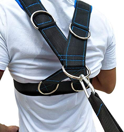 JULYKAI Gewichtete Widerstandsbänder, Speed ​​Strength Training Schlitten Schultergurt Widerstandsband Gürtel Sportausrüstung - Schwarz + Blau