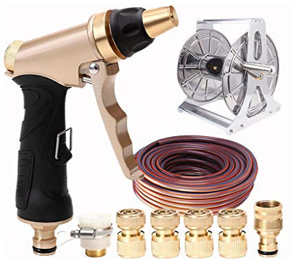 Schlauchtrommel Edelstahl Car Wash Wasserpistole Schlauchaufroller Set, Haushalt Blumen Gießen Wasser-Rohr-Rack-Schlauch Lagerung Auto (Size : 30m)