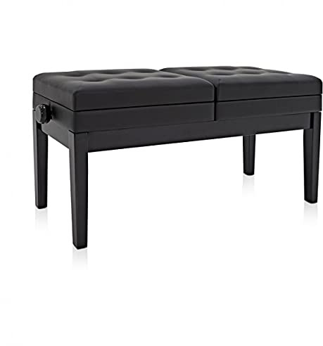 Gear4Music Double Duet Piano Stool with Storage by Gloss Black Finish