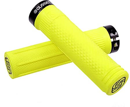 Gusset S2 Lock-On Mountain Bike Grips - Yellow, 131mm length/Soft 30A VEXK Compound MTB Cycling Cycle Trail Enduro Ride Comfort Handle Bar Handlebar Part Race Rubber Pattern Pair Accessories