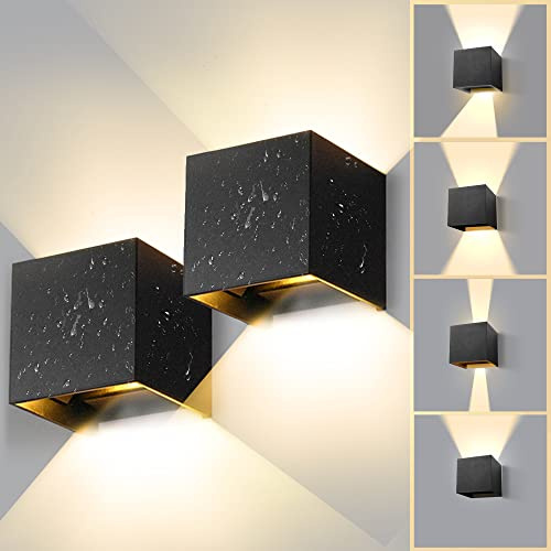 CHENBEN Aplique Pared Exterior LED 12W 3000K, 2 Piezas, IP65 Impermeable Negro, Regulable para Interior/Exterior, Dormitorio, Balcón, Jardín, Patio, Porche