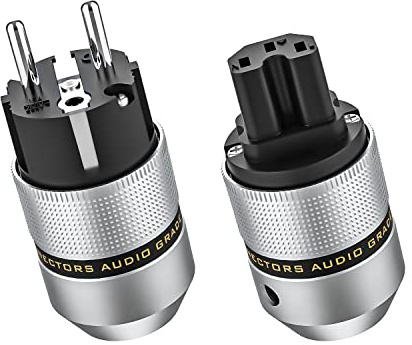 Tertullus High-End HiFi Netzstecker Aluminium Rhodinierte Schukostecker 16A 250V & KaltgerÄtestecker kupplung 10A 250V 15A 125V (rhodinierte, E820)