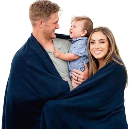 K E L O R Family Size Extra Large Wool Blanket | Stretchy, Lightweight & Breathable | Heated Blanket for Camping, Travel & Airplane | Summit Blue Twist - 96 x 63