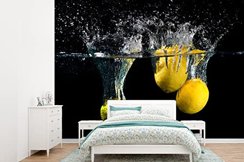 MuchoWow Papier peint Citron - Fruit - Nature morte - Eau - Jaune Papier peint photo 385x280 cm Papier peint imprimé