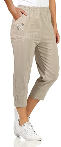 URBAN STITCH Womens Capri Trousers Ladies Three Quarter Soft 3/4 Cropped Pants UK Ladies Stretch Pull on Trousers Elasticated Waist Plus Size Summer Shorts
