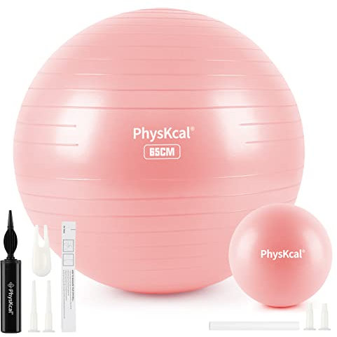 PhysKcal 65cm Pink Dicker Gymnastikball und 23 cm Pilatesball Set, Anti Burst Gymnastikball, Anti-Rutsch-Sitzball, Balanceball, Yogaball für Zuhause, Fitnessstudio und Büro