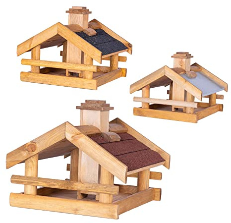 BooGardi Vogelhaus Holz · 3 Varianten · rotes Dach · Vogelfutterhaus · Vogelhäuschen zum Aufhängen und Aufstellen · überdachte Futterstelle · Futterhäuschen