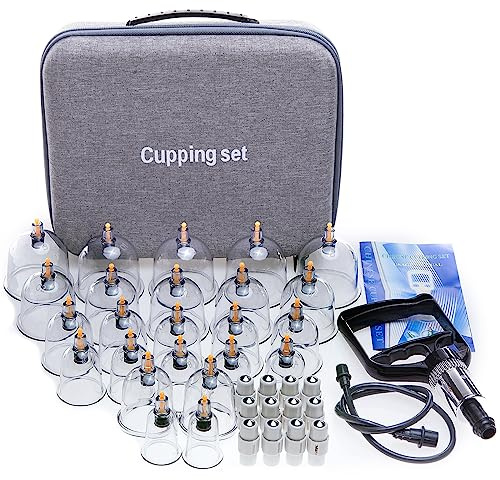 Schröpf-Set, Massage-Therapiebecher, 24 Vakuum-Premium-Schröpfset, myofasziale Entfernung, professionelle Schröpftherapie-Sets mit Handpumpen und Schröpfbuch, Hijama-Schröpfset mit tragbarem Etui