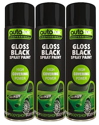 AutoTek Gloss Black Multi-Purpose Multi-Purpose Aerosol Spay Paint 500mlx3