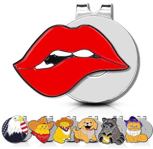 ClubSmith® Animal Golf Ball Marker mit magnetischem Hutclip, lustige süße Katze & Hund, Premium Ausrichtung, Putting Mark, Golfzubehör & Geschenke für Männer und Frauen (Beißende Lippen)