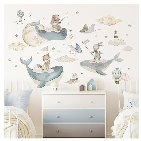 DEKO KINDERZIMMER Wandsticker Unterwasserwelt Wandtattoo Ozean Tiere Wandaufkleber Wal Kinderzimmer Babyzimmer Wanddeko Schlafzimmer DK1138-04
